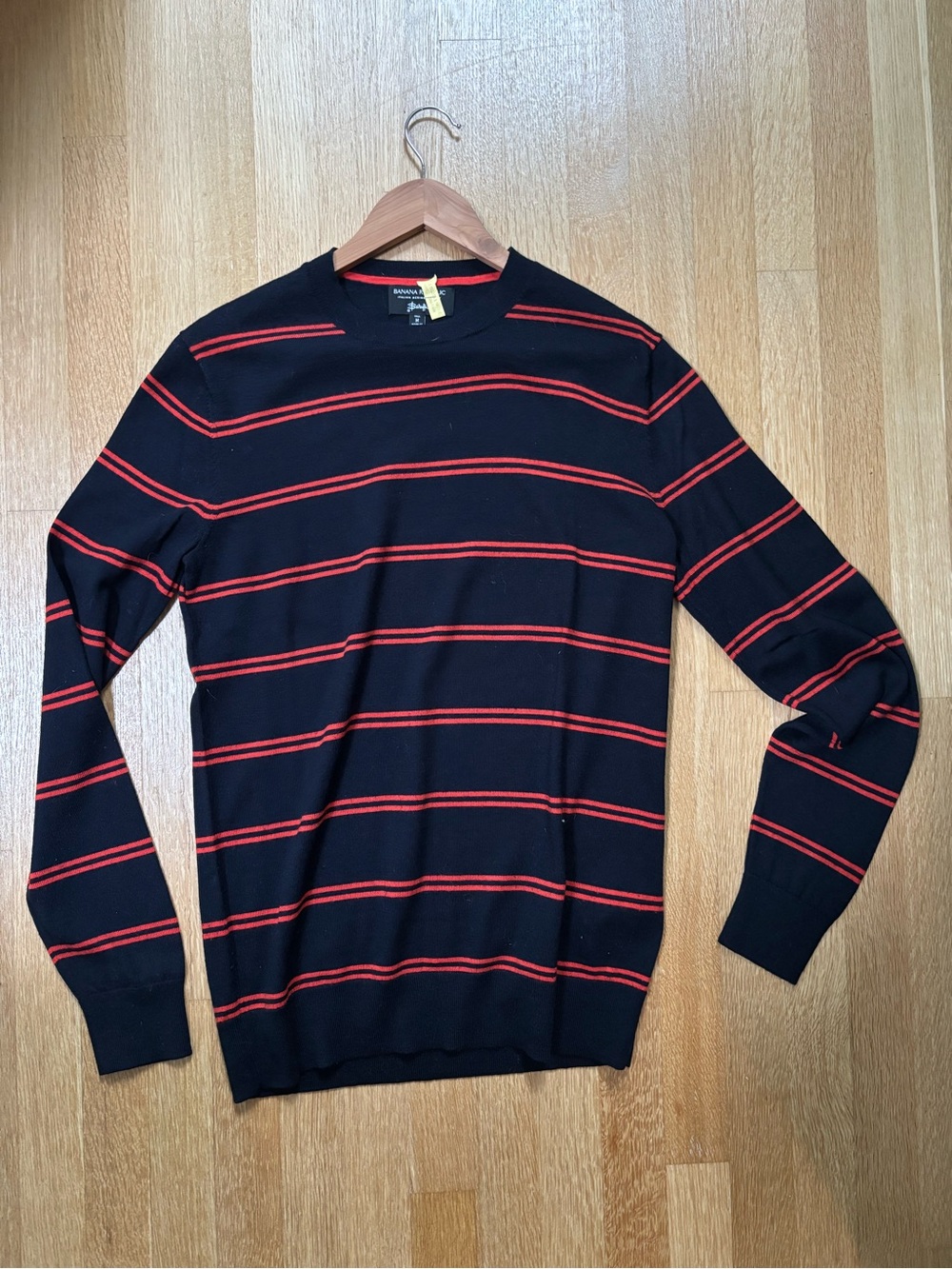 Banana Republic Dark Navy Crewneck Sweater with Orange Stripes